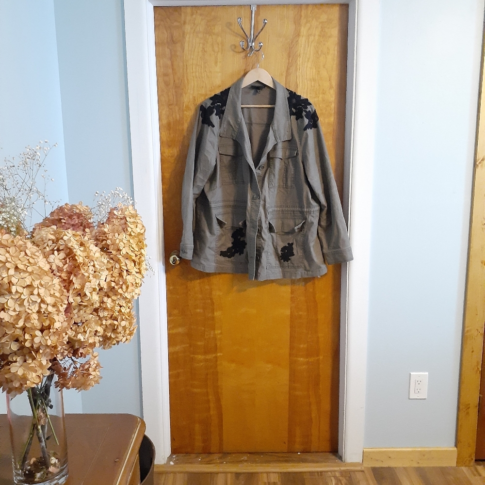 Lane Bryant Anorak Army Green Jacket Crochet